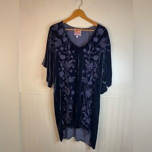 Johnny Was Velvet Embroidered Floral Silk Dress